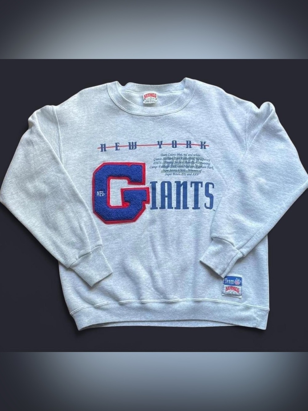 Vintage New York Giants Sweater Medium Crewneck Embroidered 90s Nutmeg Mills